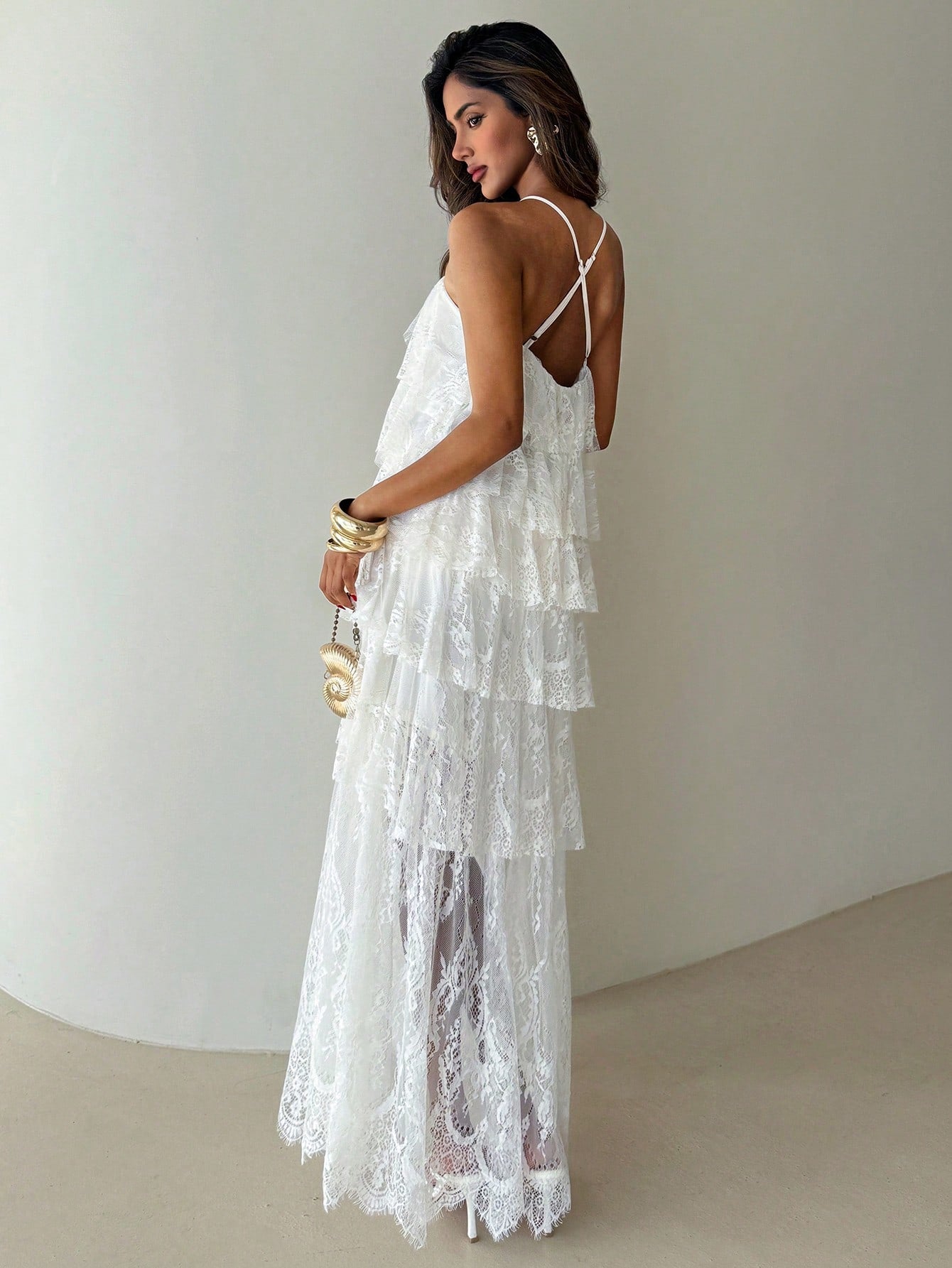 Aloruh Women's Elegant White Floral Lace Patchwork Maxi Dress,Modest