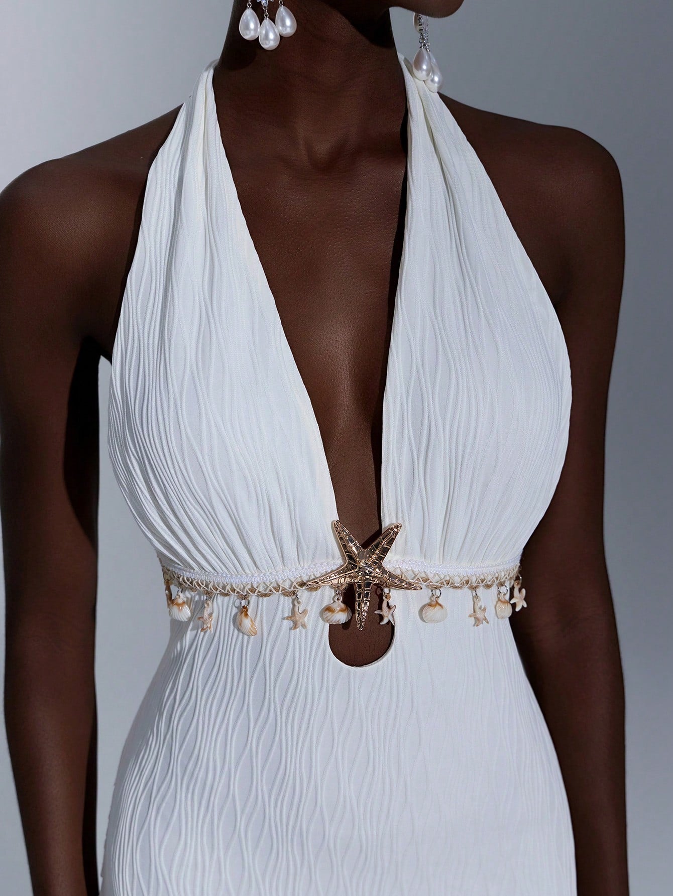 Elitara White Spring Elegant Party Wedding Holiday French Style Off-Shoulder V-Neck Mermaid Dress Metal - image 8