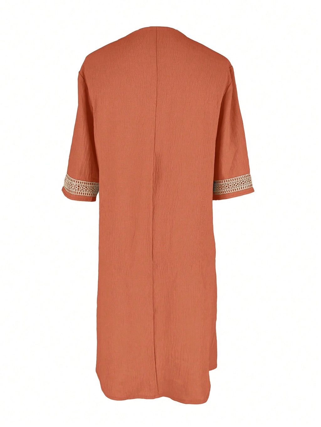 Kayi Solid Color Short Sleeve V-Neck Lace Trim Ice Silk Crinkle