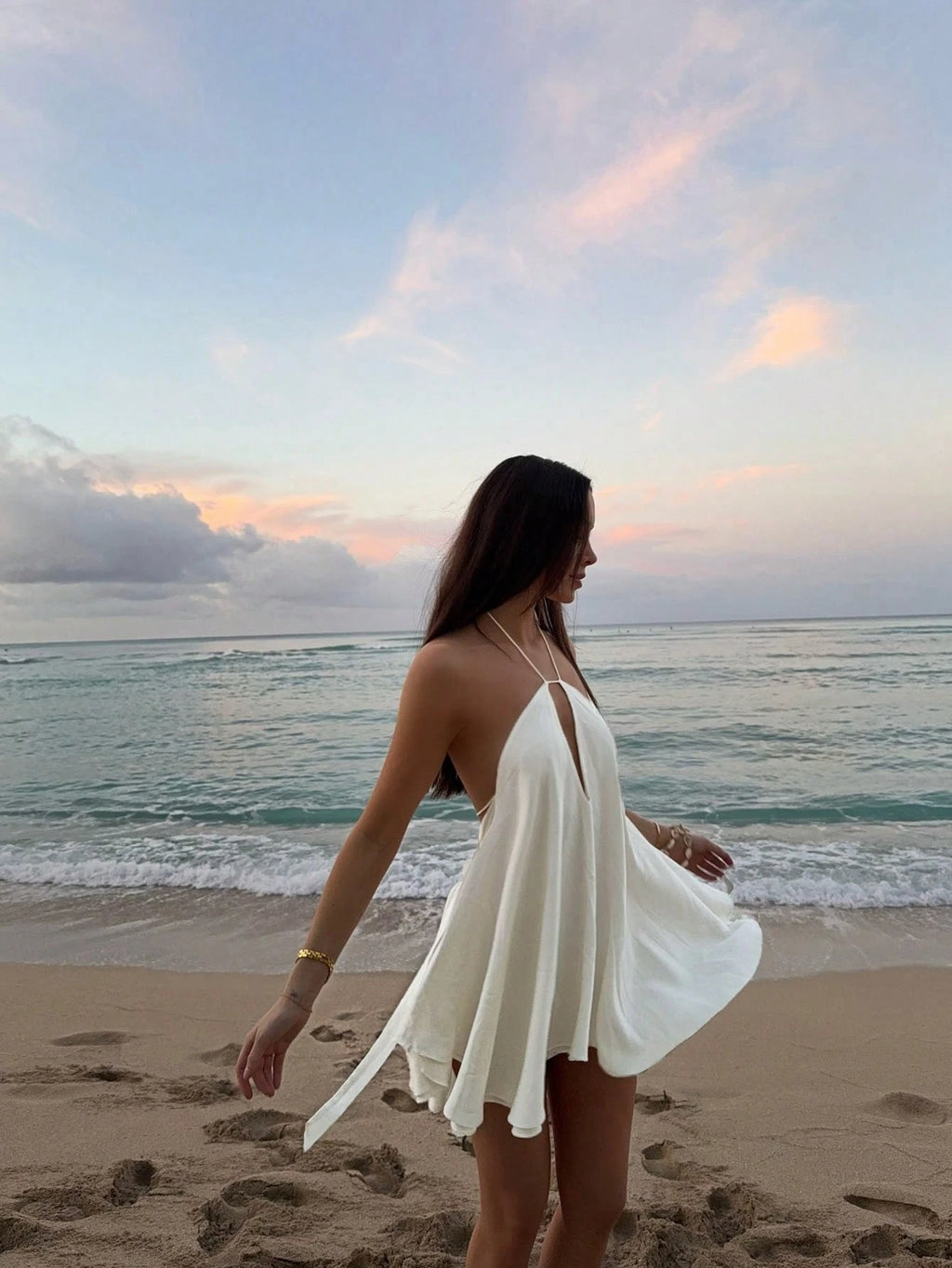 Women's Vacation Beach Sexy Solid Color Backless Halter Mini Dress