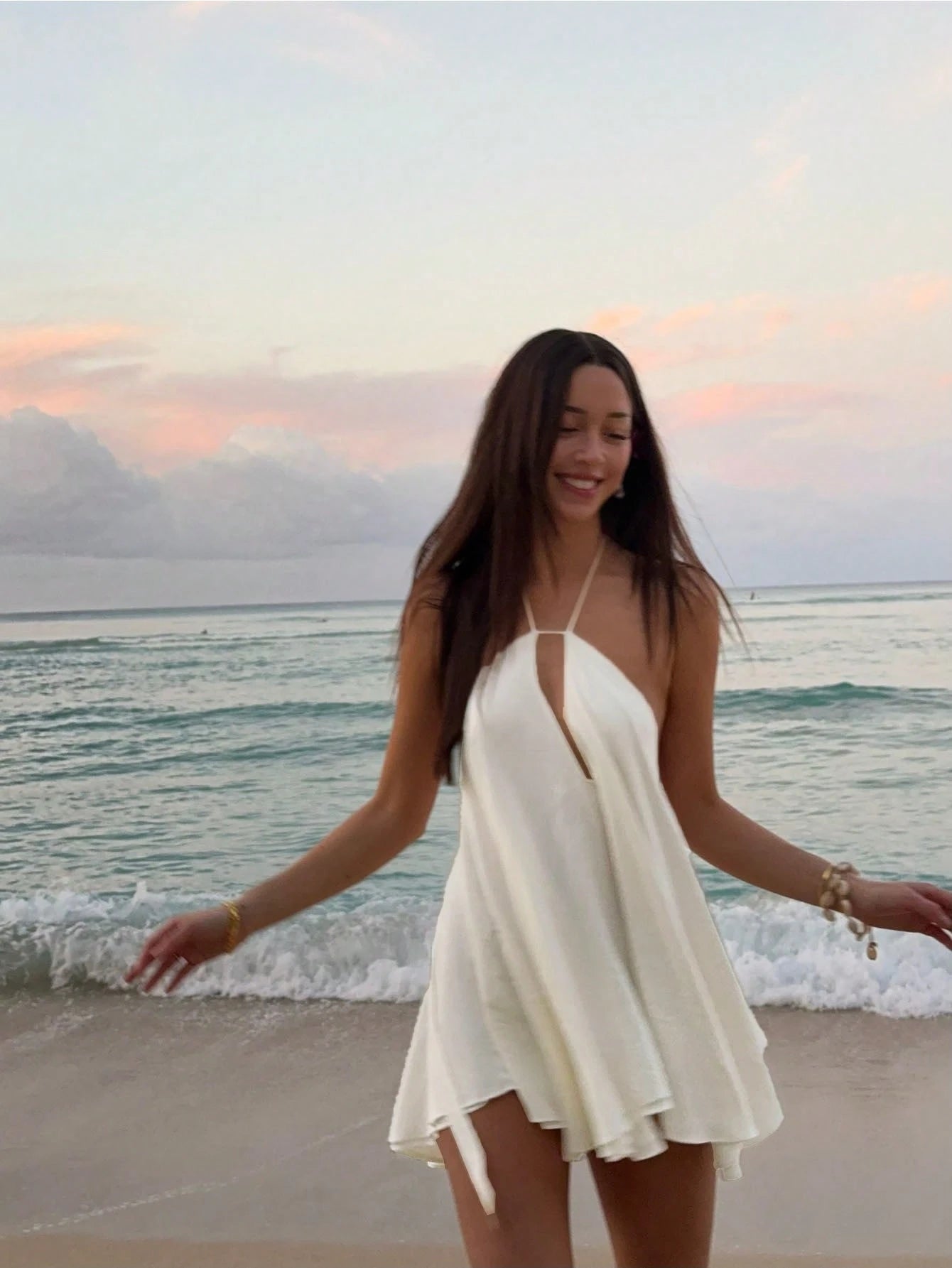 Women's Vacation Beach Sexy Solid Color Backless Halter Mini Dress