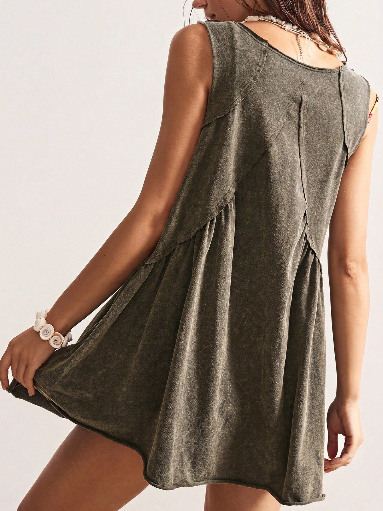 Bohemela Casual Solid Color V-Neck Loose Knit Mini Dress For