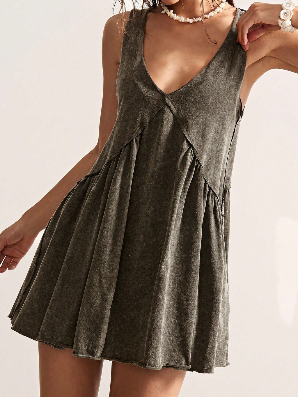 Bohemela Casual Solid Color V-Neck Loose Knit Mini Dress For