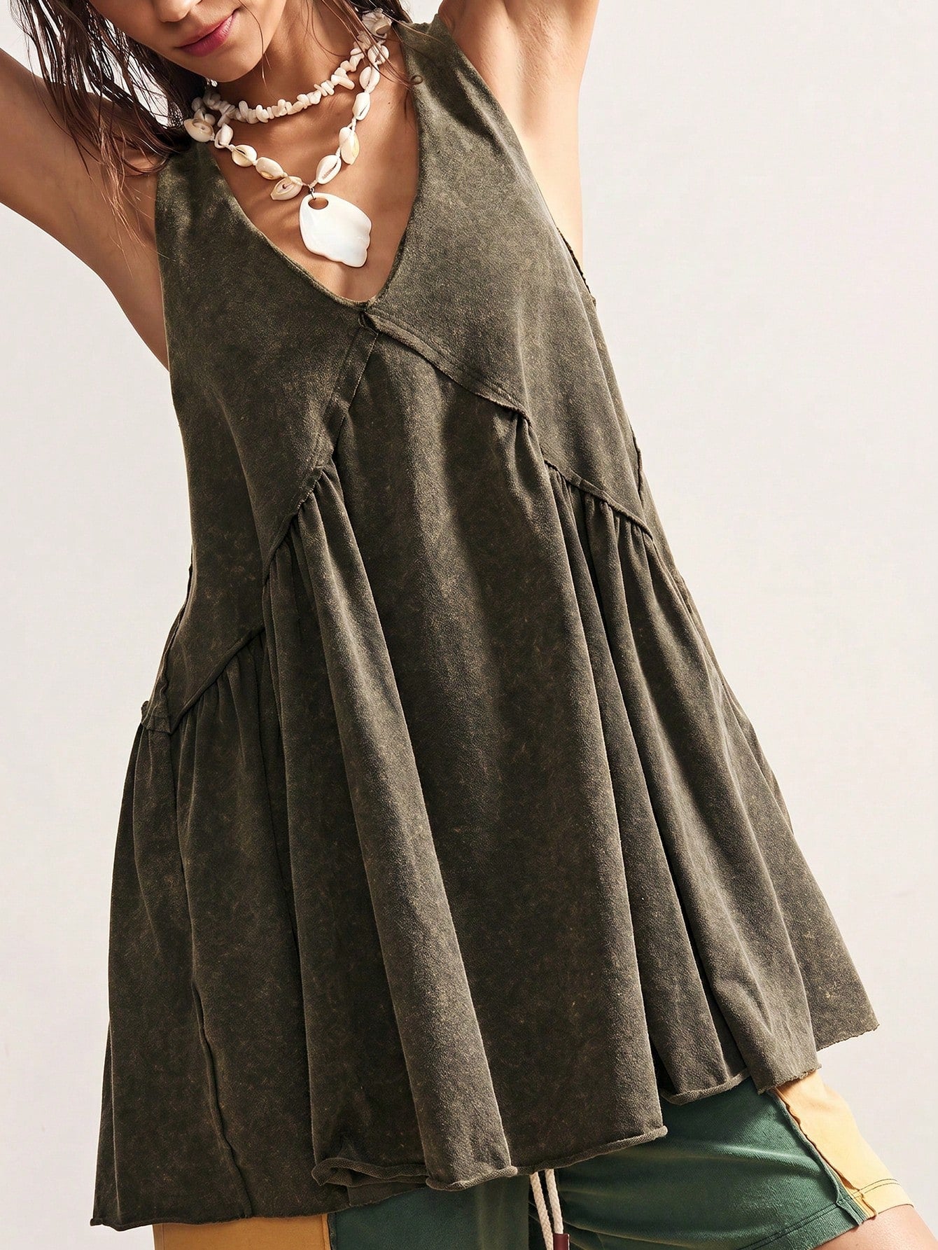 Bohemela Casual Solid Color V-Neck Loose Knit Mini Dress For