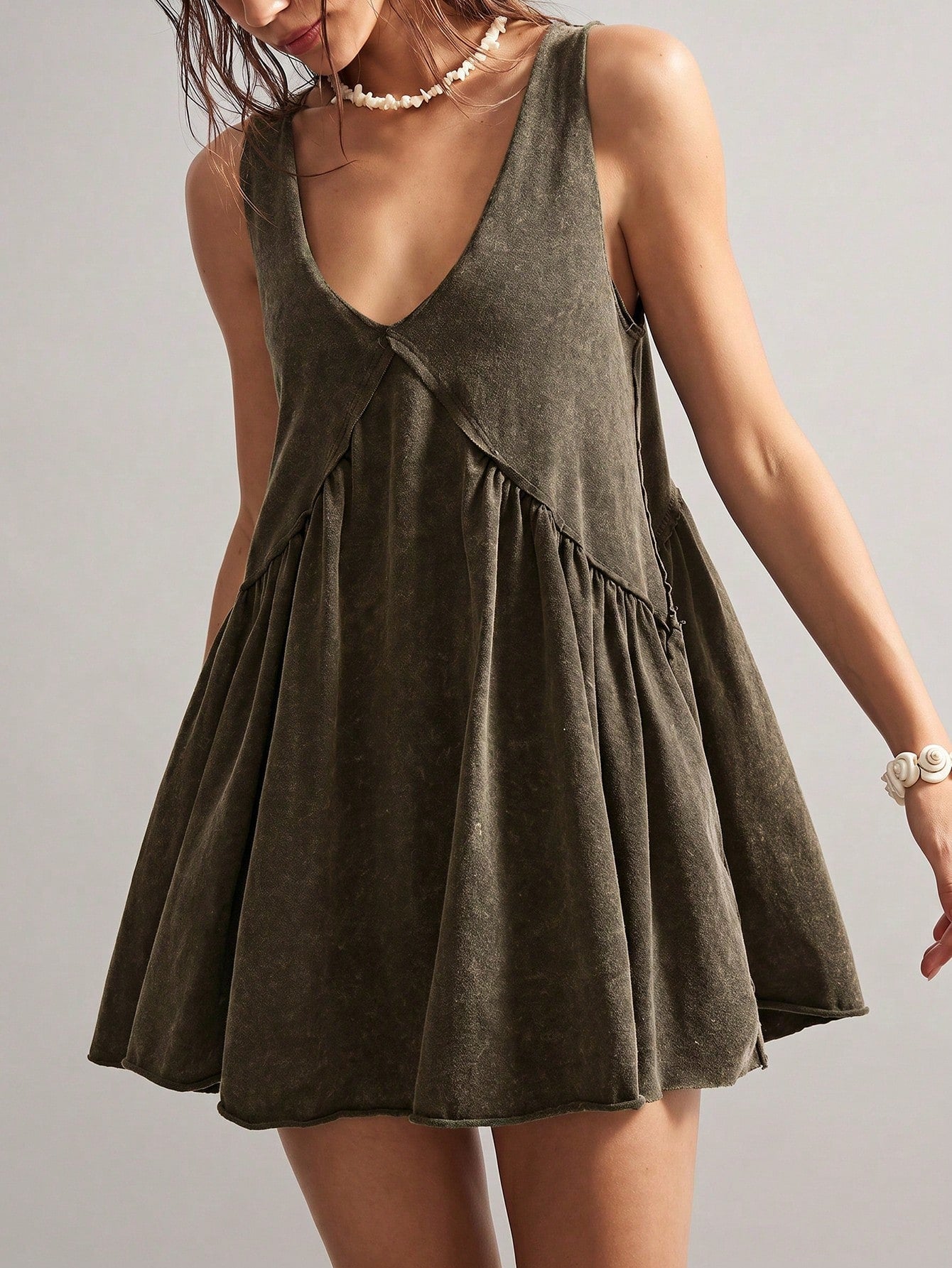 Bohemela Casual Solid Color V-Neck Loose Knit Mini Dress For