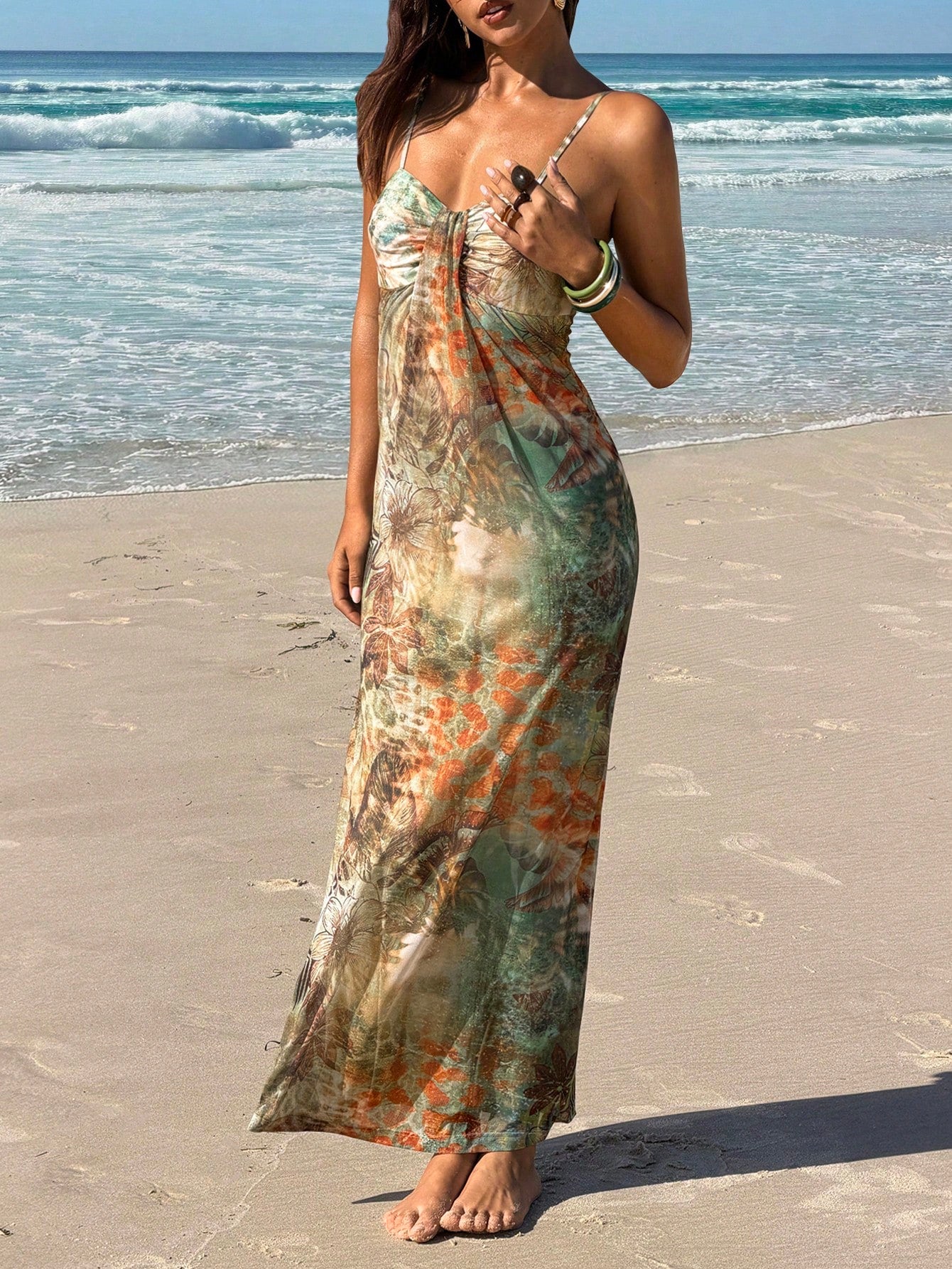 Aloruh Women's Blue Floral Summer Elegant Holiday Vacation Maxi Dress Spaghetti Strap Graduation Teacher - image 13