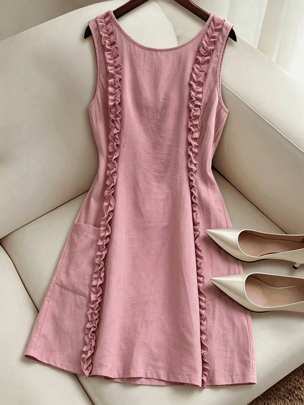 2026 Women's Casual Sleeveless Ruffle Mini Dress, Round Neck Loose