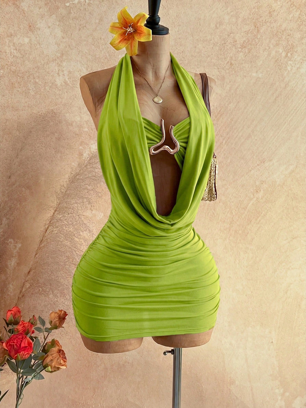 Soleia Women's Cowl Neck Backless Halter Mini Dress,No Breast Pads - image 15
