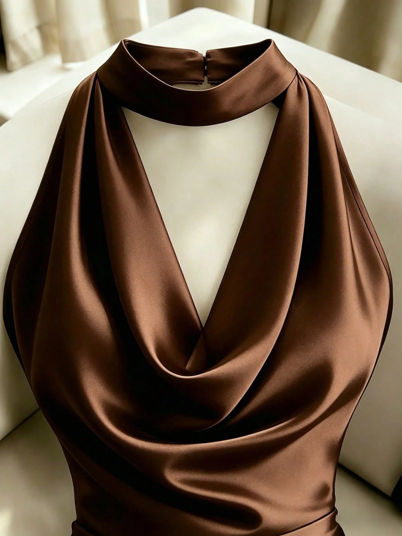 Franclia Fashionable New Elegant Draped Neck Brown Dress, Featuring