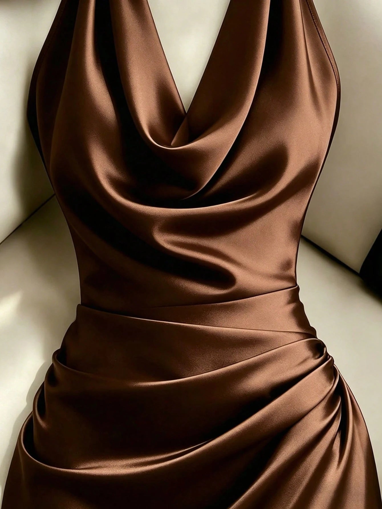 Franclia Fashionable New Elegant Draped Neck Brown Dress, Featuring