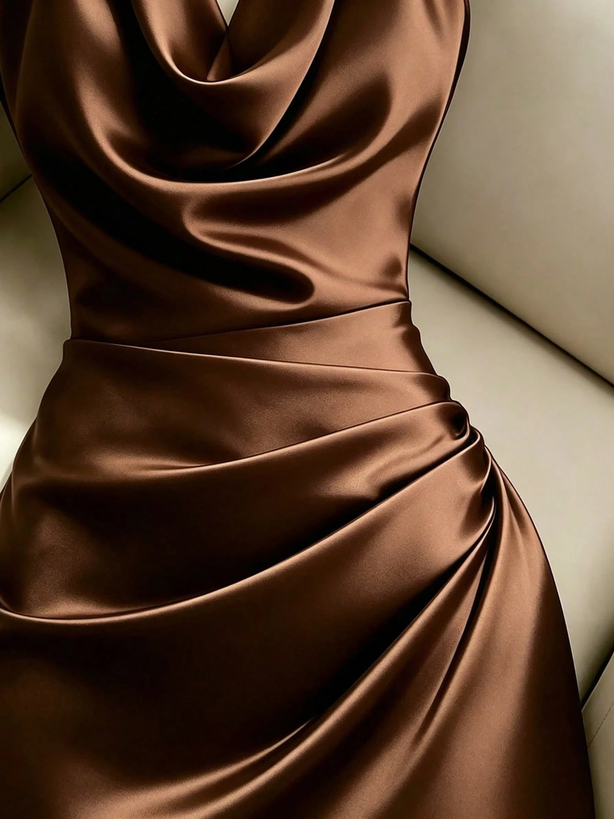Franclia Fashionable New Elegant Draped Neck Brown Dress, Featuring Ruffle Neckline Design, Ruched Waist For - image 10