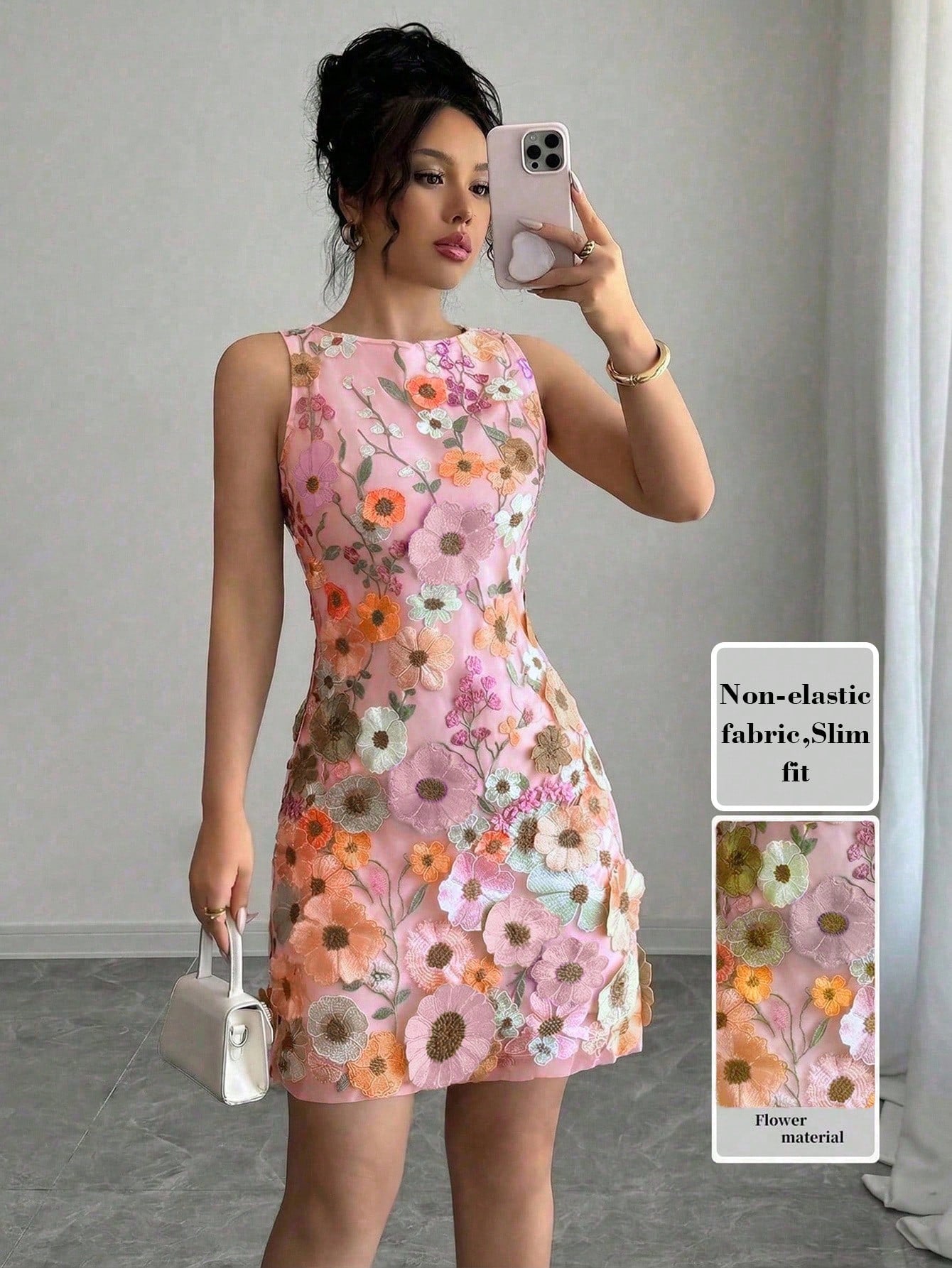 Rafferiza Women Round Neck Sleeveless Elegant Floral Bodycon Mini