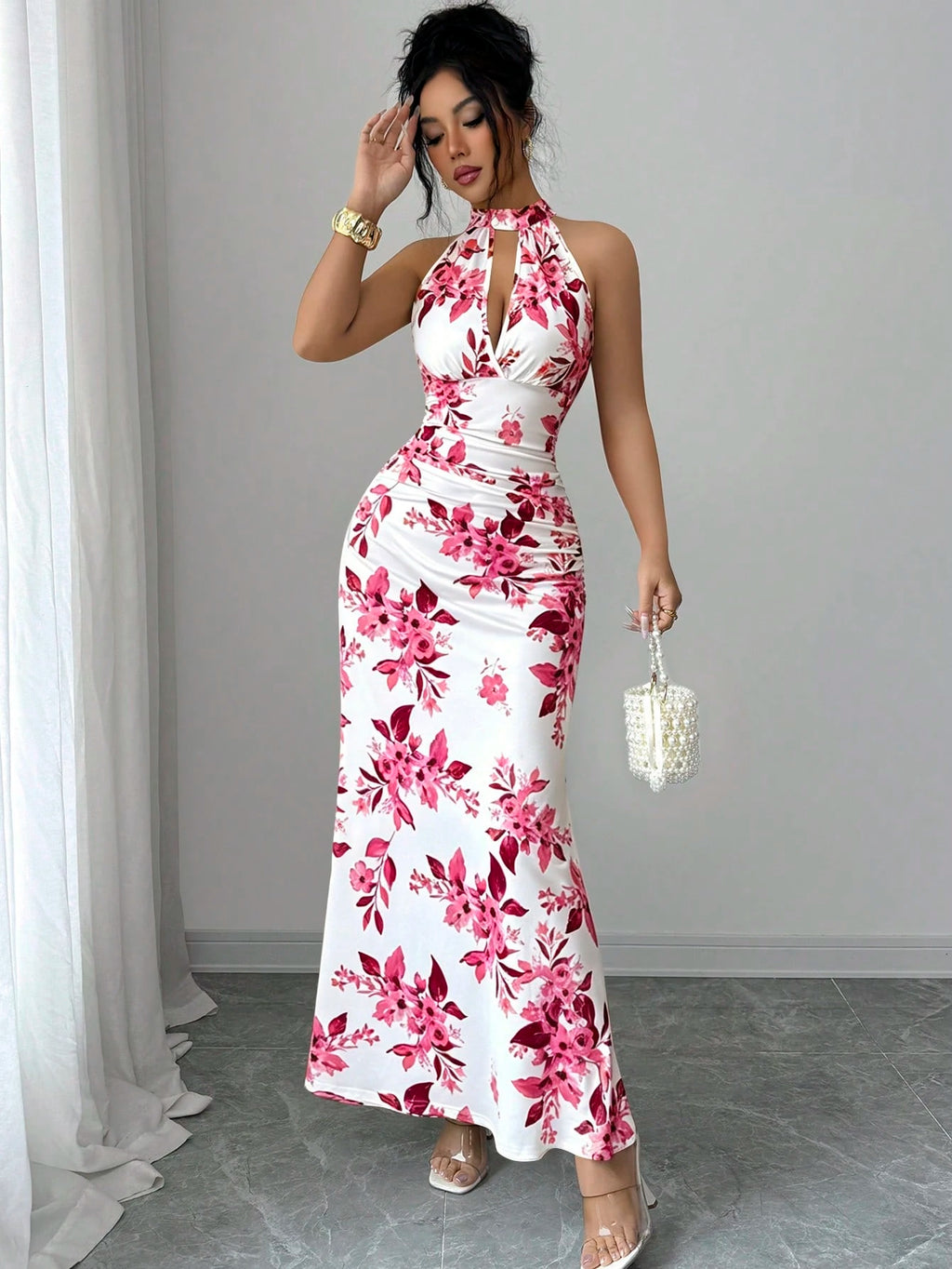 Women's Long Ditsy Floral Dress, Waist-Cinching Bodycon Dress, Versatile Style, Elegant And Youthful, - image 13