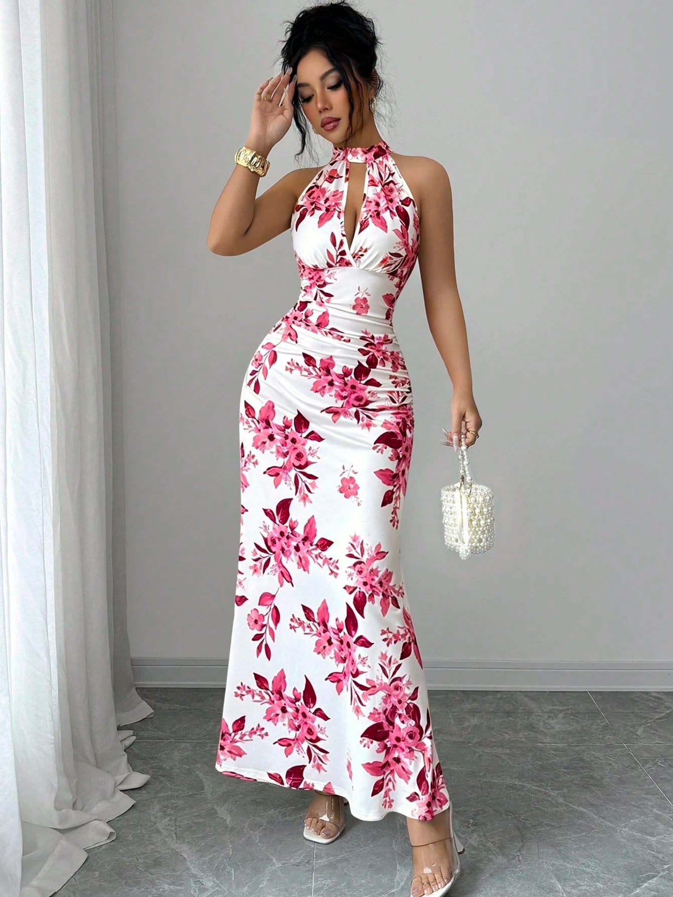 Women's Long Ditsy Floral Dress, Waist-Cinching Bodycon Dress, Versatile Style, Elegant And Youthful, - image 13