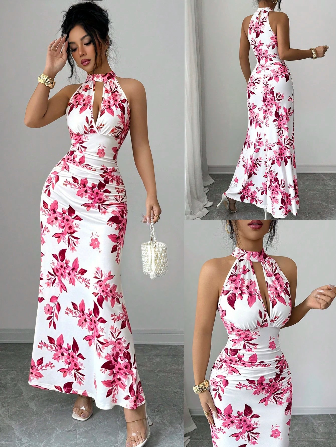 Women's Long Ditsy Floral Dress, Waist-Cinching Bodycon Dress, Versatile Style, Elegant And Youthful, - image 11
