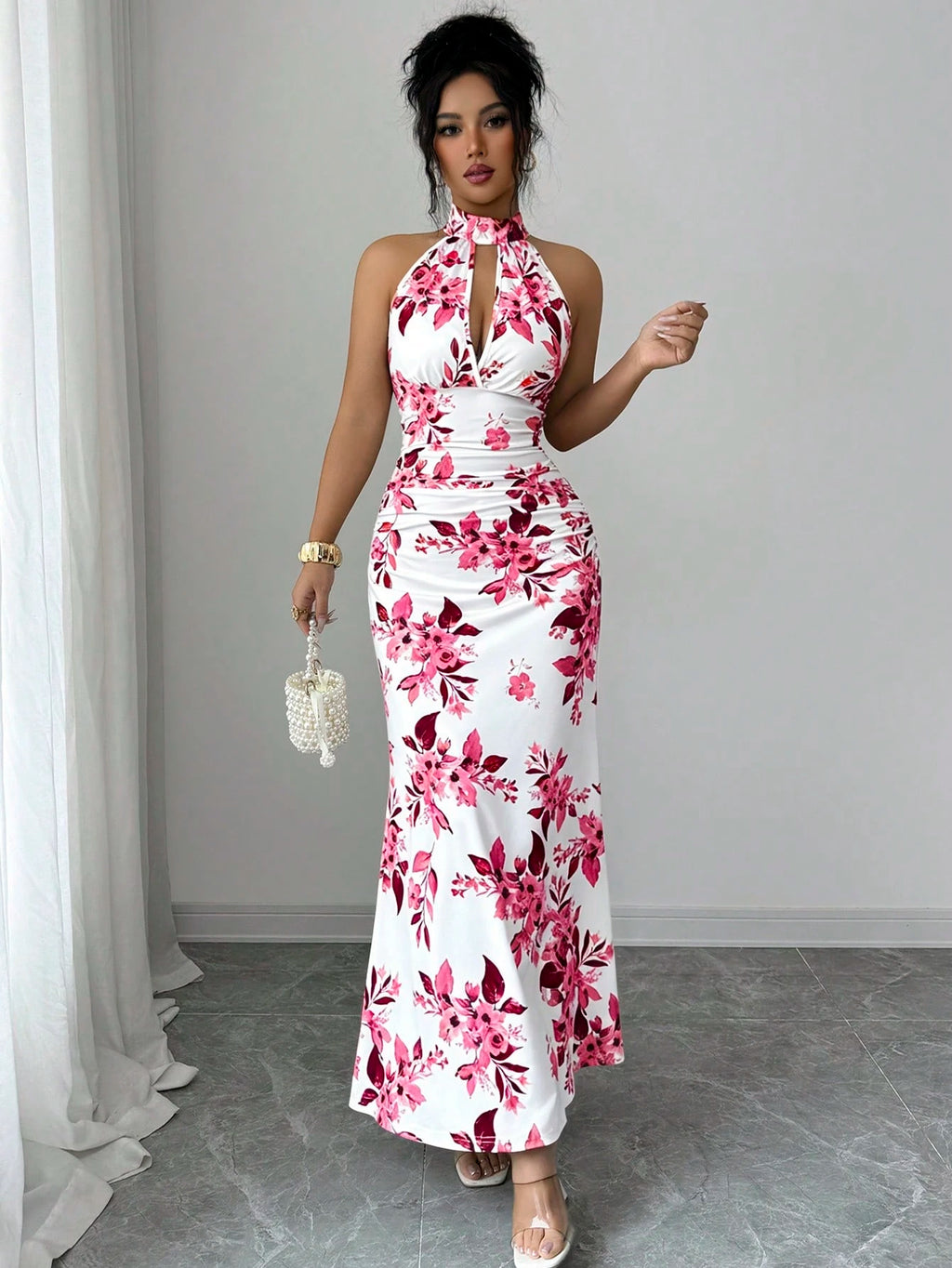 Women's Long Ditsy Floral Dress, Waist-Cinching Bodycon Dress, Versatile Style, Elegant And Youthful, - image 16