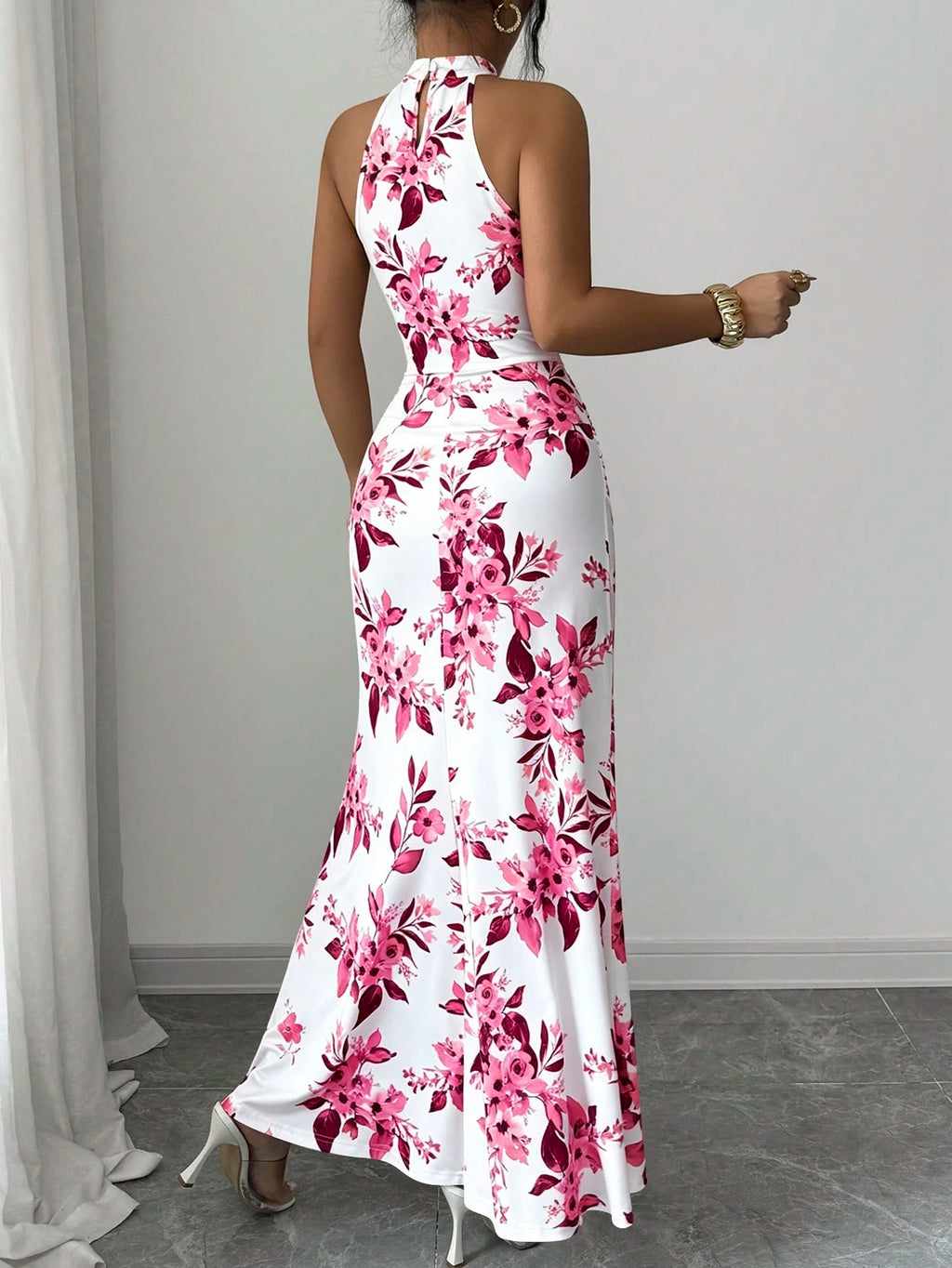 Women's Long Ditsy Floral Dress, Waist-Cinching Bodycon Dress, Versatile Style, Elegant And Youthful, - image 12