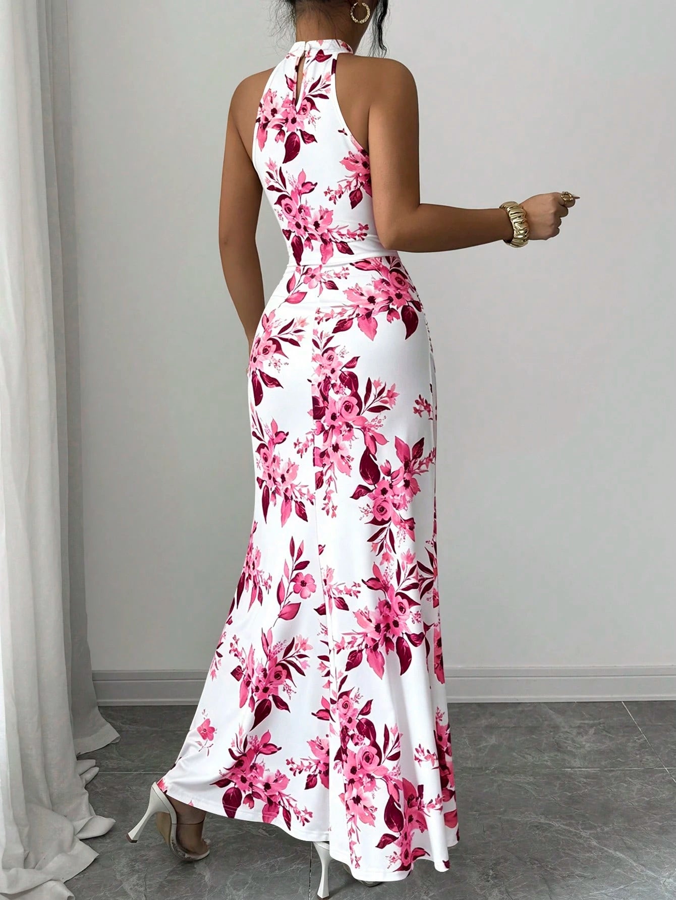 Women's Long Ditsy Floral Dress, Waist-Cinching Bodycon Dress, Versatile Style, Elegant And Youthful, - image 12