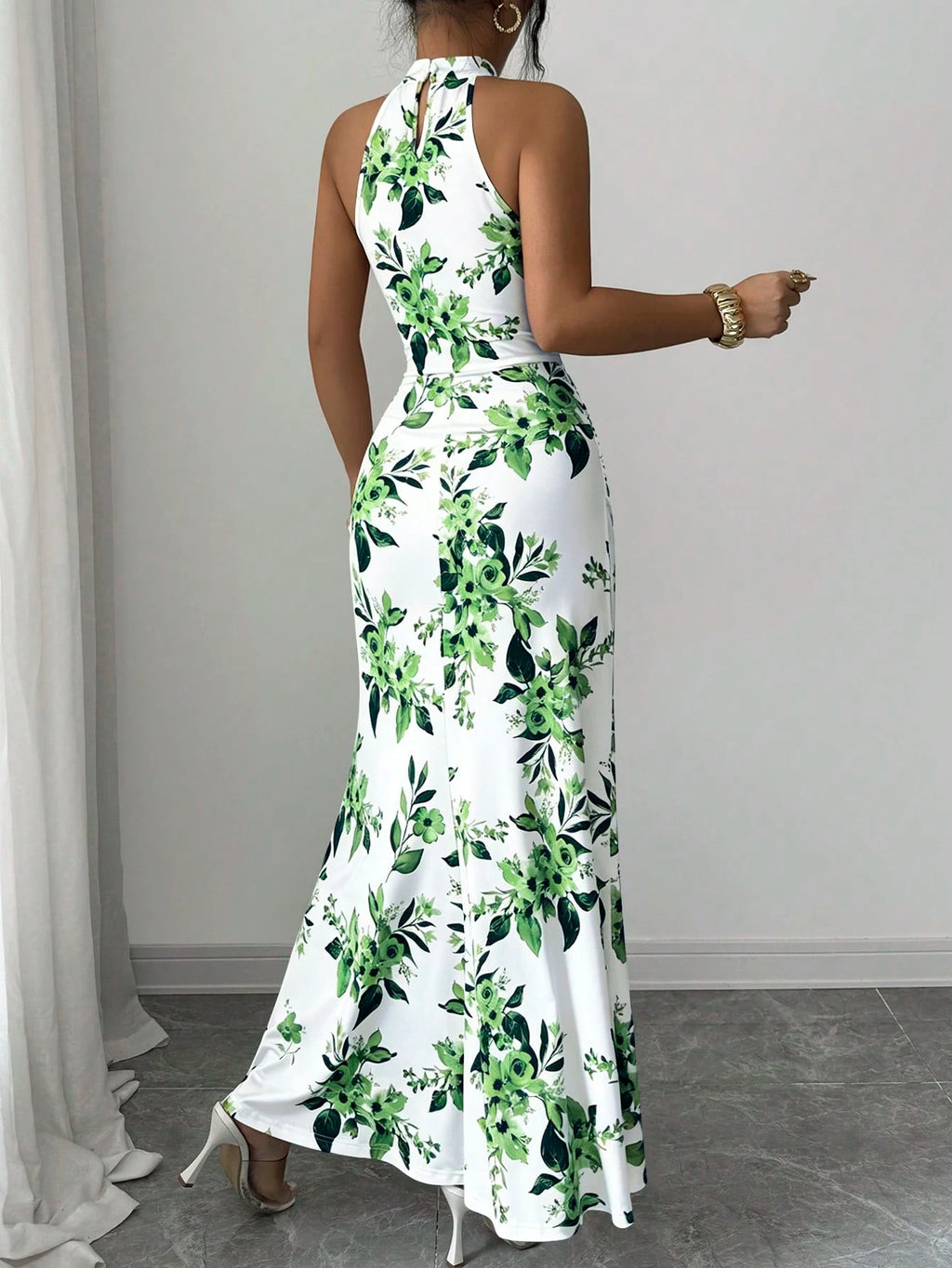 Women's Long Ditsy Floral Dress, Waist-Cinching Bodycon Dress, Versatile Style, Elegant And Youthful, - image 8