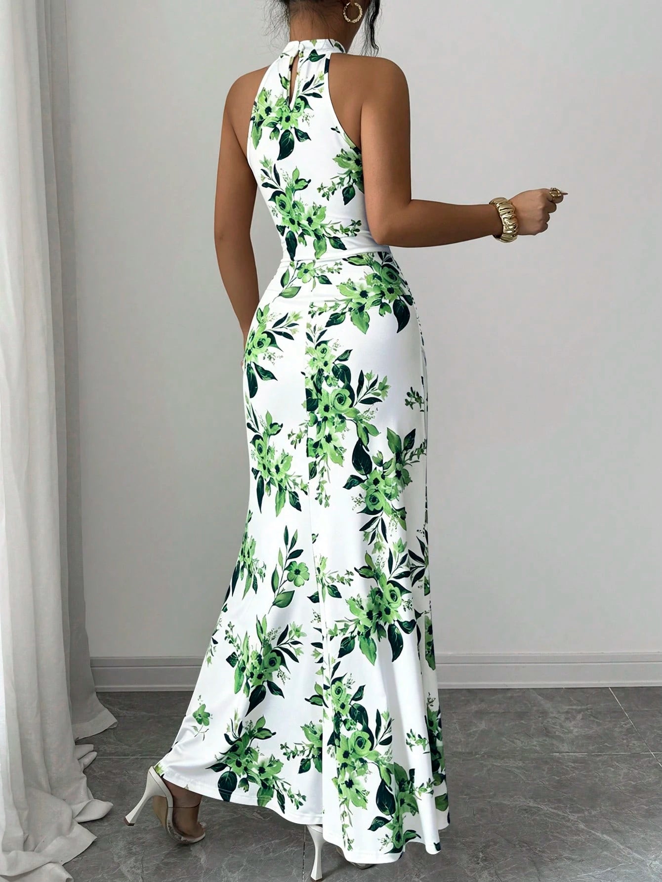 Women's Long Ditsy Floral Dress, Waist-Cinching Bodycon Dress, Versatile Style, Elegant And Youthful, - image 8