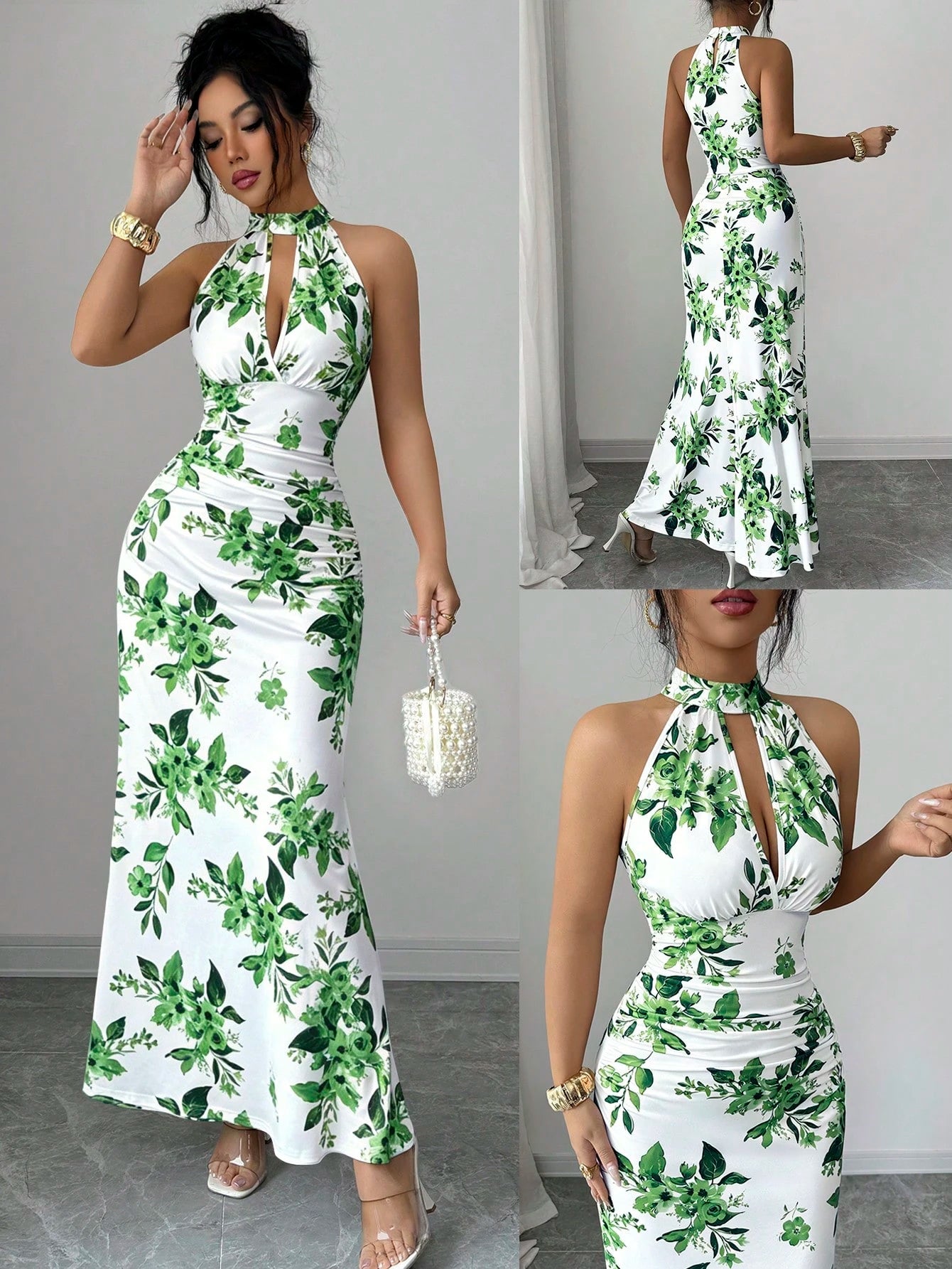 Women's Long Ditsy Floral Dress, Waist-Cinching Bodycon Dress, Versatile Style, Elegant And Youthful, - image 7