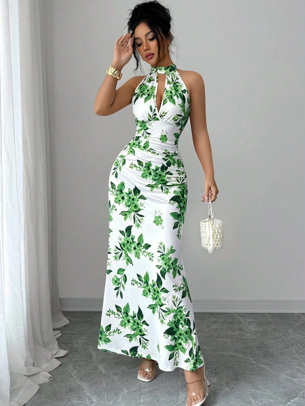 Women's Long Ditsy Floral Dress, Waist-Cinching Bodycon Dress, Versatile Style, Elegant And Youthful, - image 9