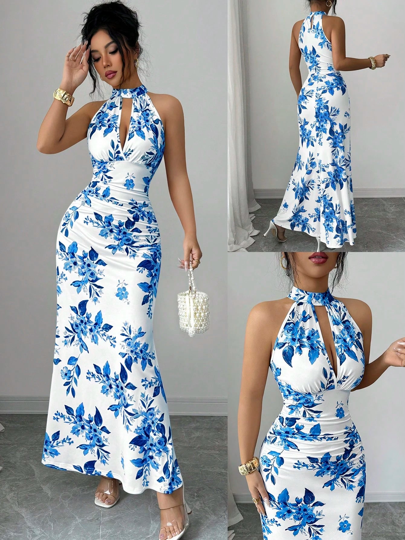Women's Long Ditsy Floral Dress, Waist-Cinching Bodycon Dress, Versatile Style, Elegant And Youthful, - image 17