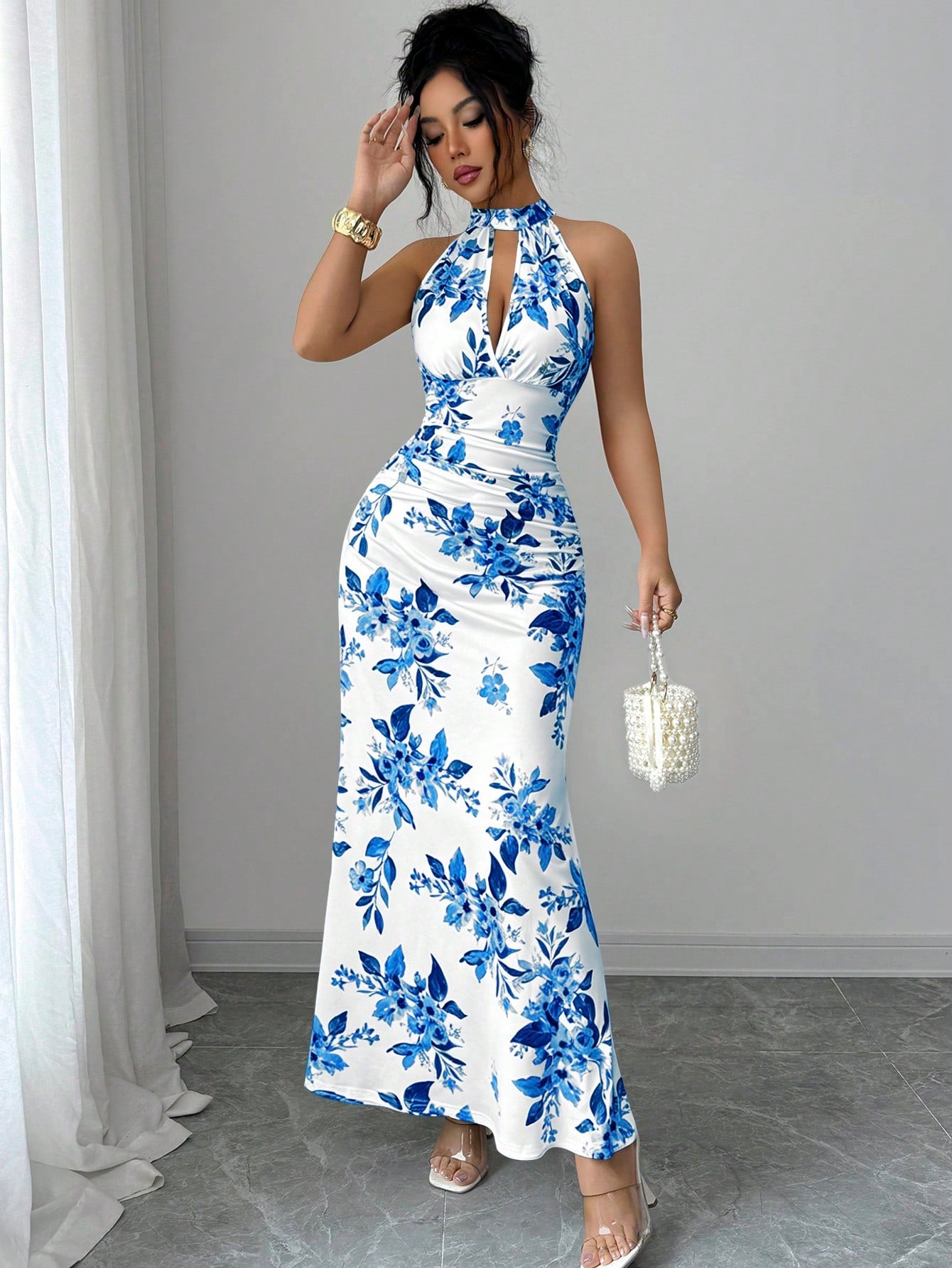 Women's Long Ditsy Floral Dress, Waist-Cinching Bodycon Dress, Versatile Style, Elegant And Youthful, - image 19