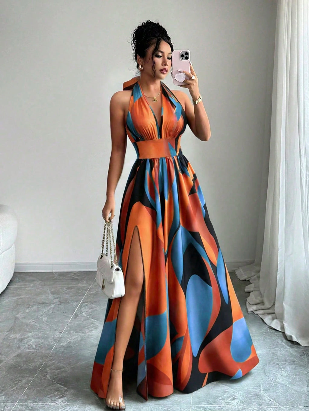 Elenzga Summer Elegant Vacation Women Dress,French Style High-End V-Neck Halter Backless A-Line Split - image 12