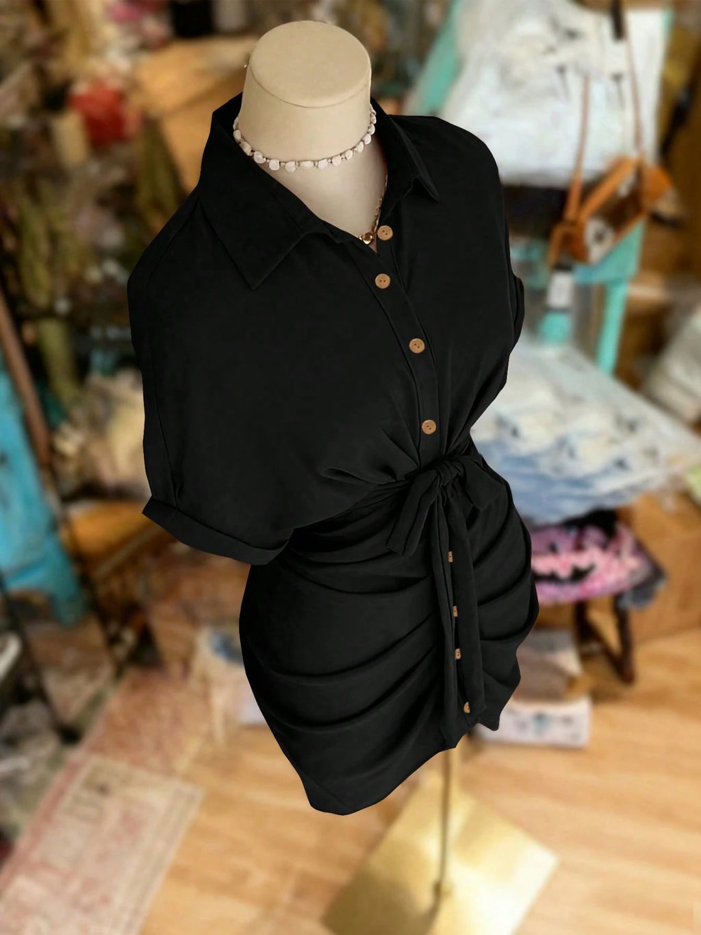 EMERY ROSE Collared Single-Breasted Tie-Waist Short Sleeve Shirt Dress - image 15