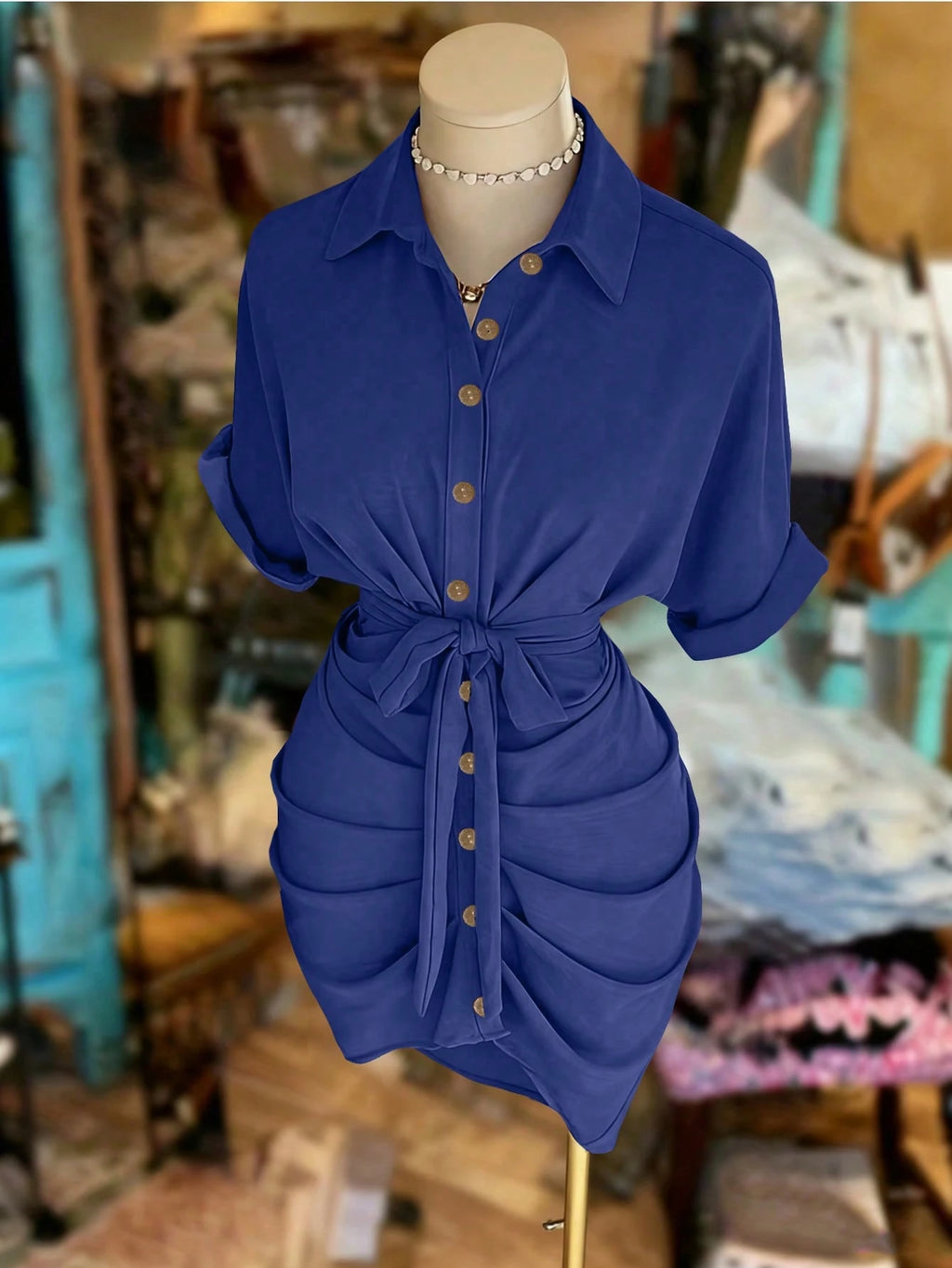 EMERY ROSE Collared Single-Breasted Tie-Waist Short Sleeve Shirt Dress - image 18