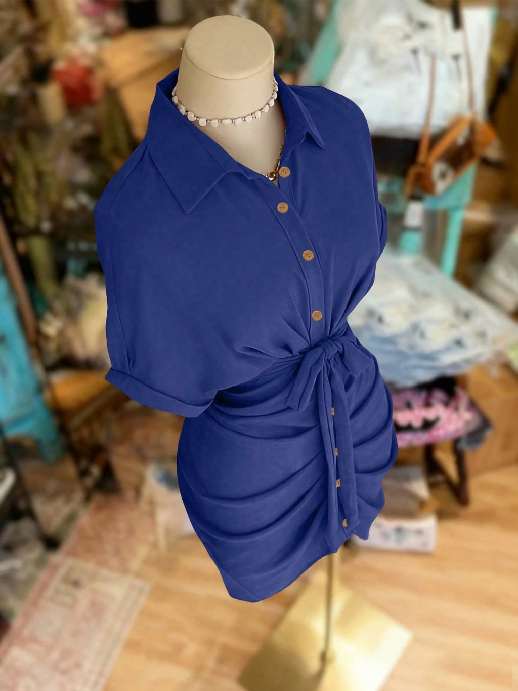 EMERY ROSE Collared Single-Breasted Tie-Waist Short Sleeve Shirt Dress - image 20