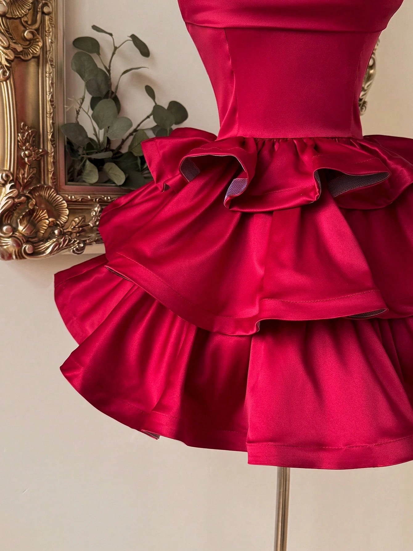Lovelzi Champagne Summer Elegant Formal Party Satin Off Shoulder Ruffle Hem Dress, Fashionable Wedding - image 14