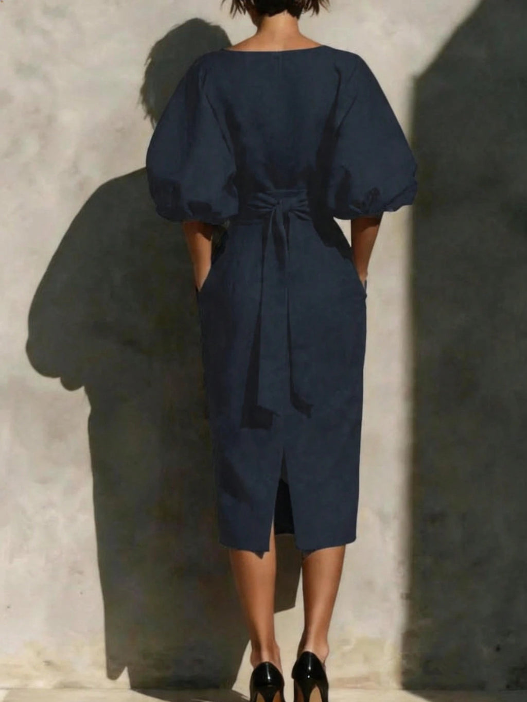 Fashionable Women's Casual Mid-Length Dress, Boat Neck Design, Three-Quarter Sleeves, Straight Hem Elegant - image 7