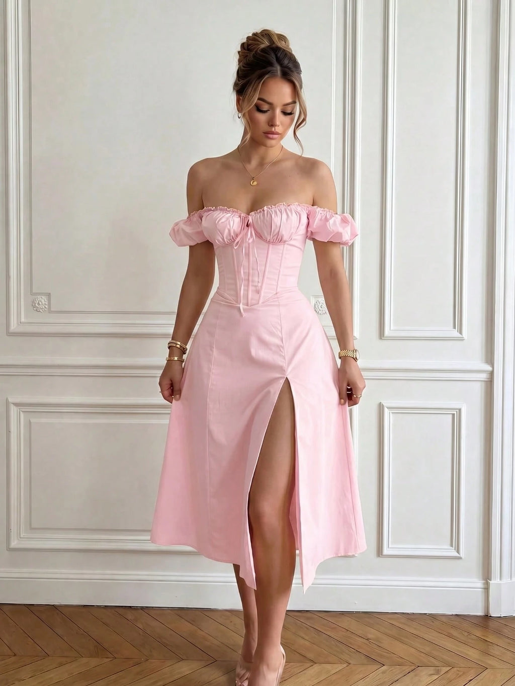 Glamful Elegant Sexy Charming Romantic Bodycon Off-Shoulder Dress,