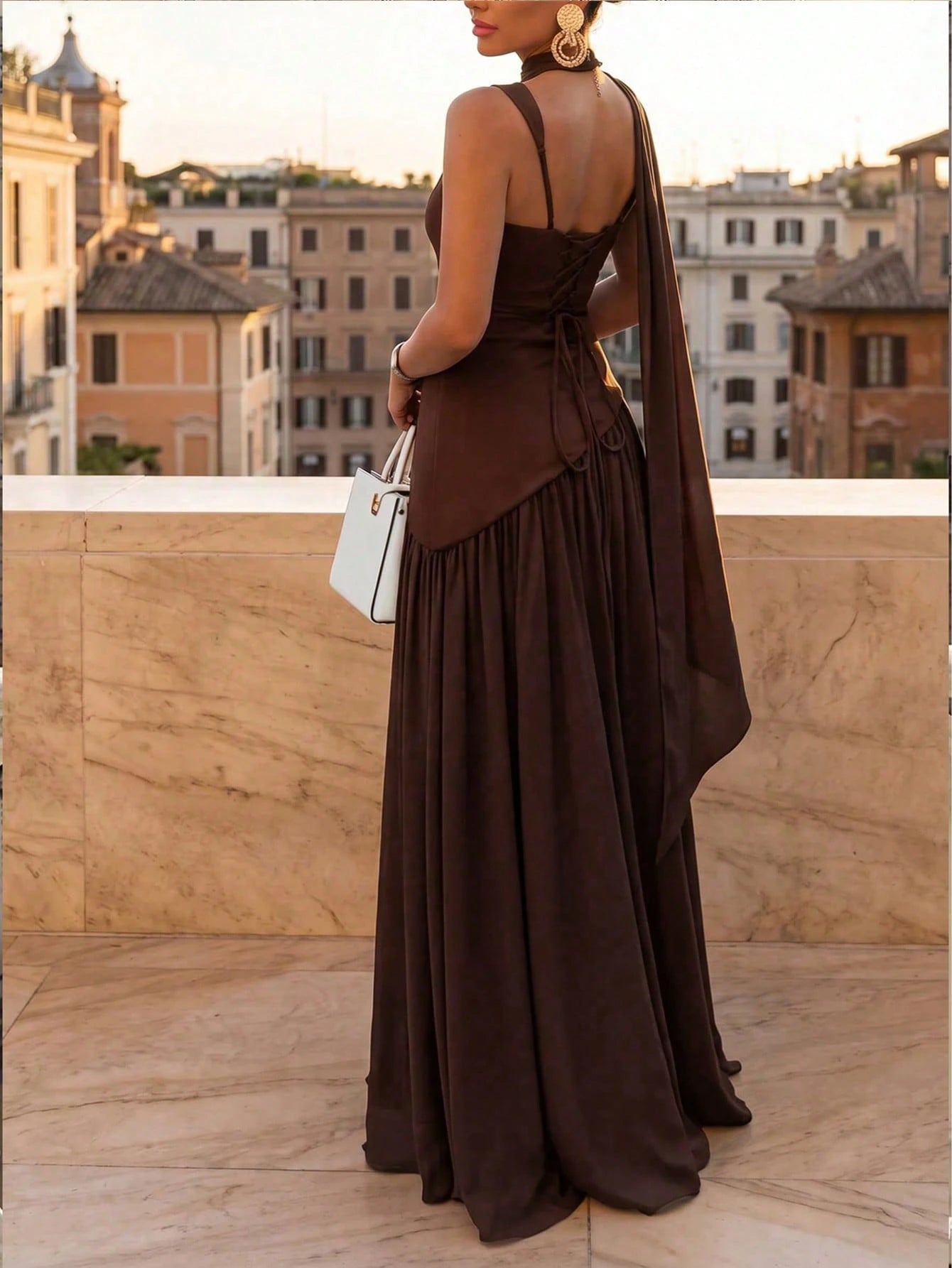 Women's Solid Color Square Neck Backless Tie Ruffle Hem Sexy Vacation