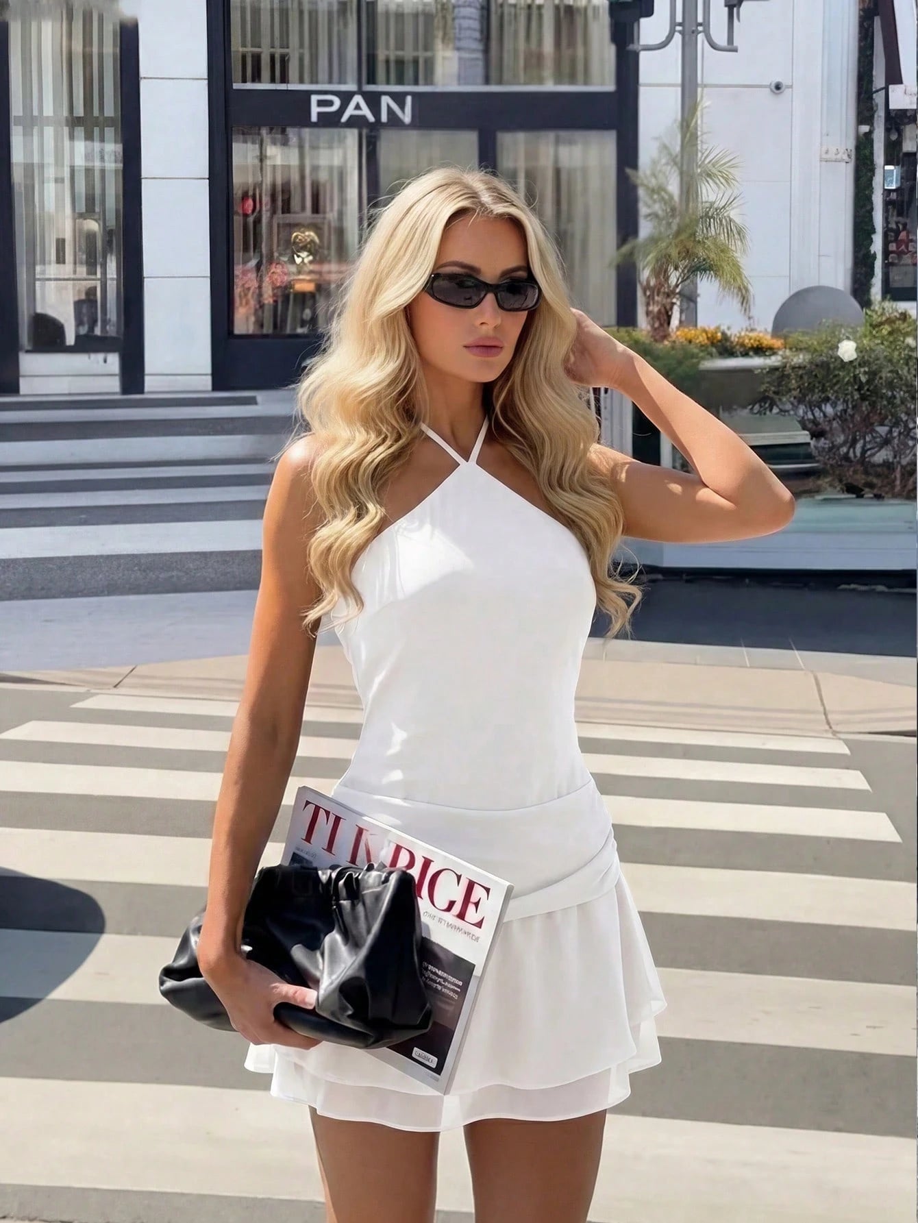 Women's Solid Color Woven Double-Layer Mini Dress With Built-In Safety Shorts, Waist Ruching, Sexy Elegant - image 11