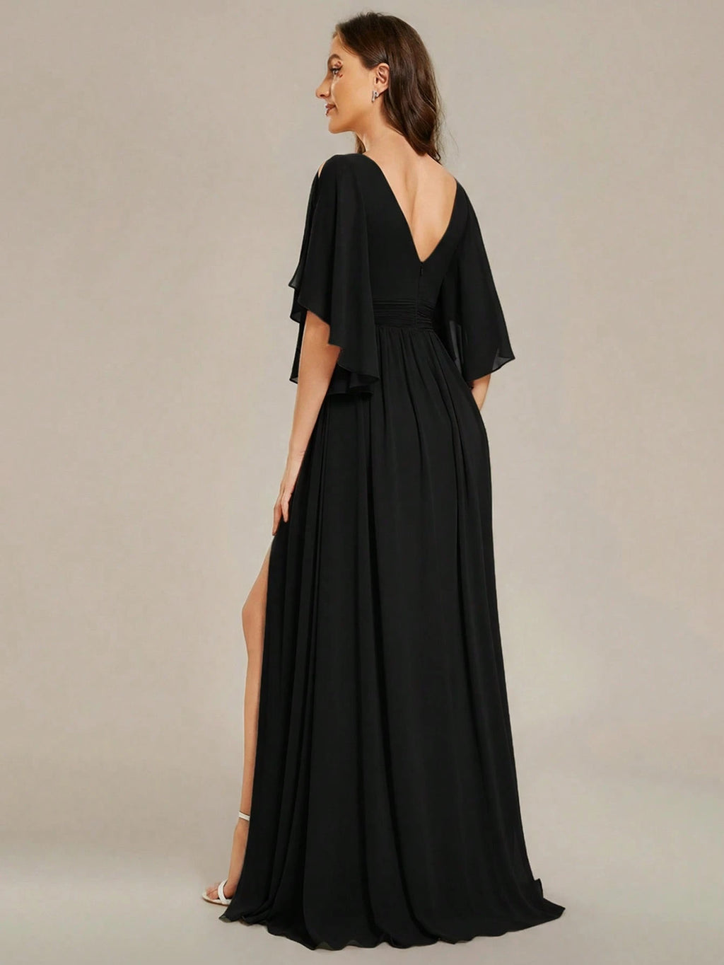 EVERPRETTY Summer Early Autumn Elegant Off-Shoulder Ruffle Sleeve V-Neck High Waist Fitted Chiffon Sage Green - image 14