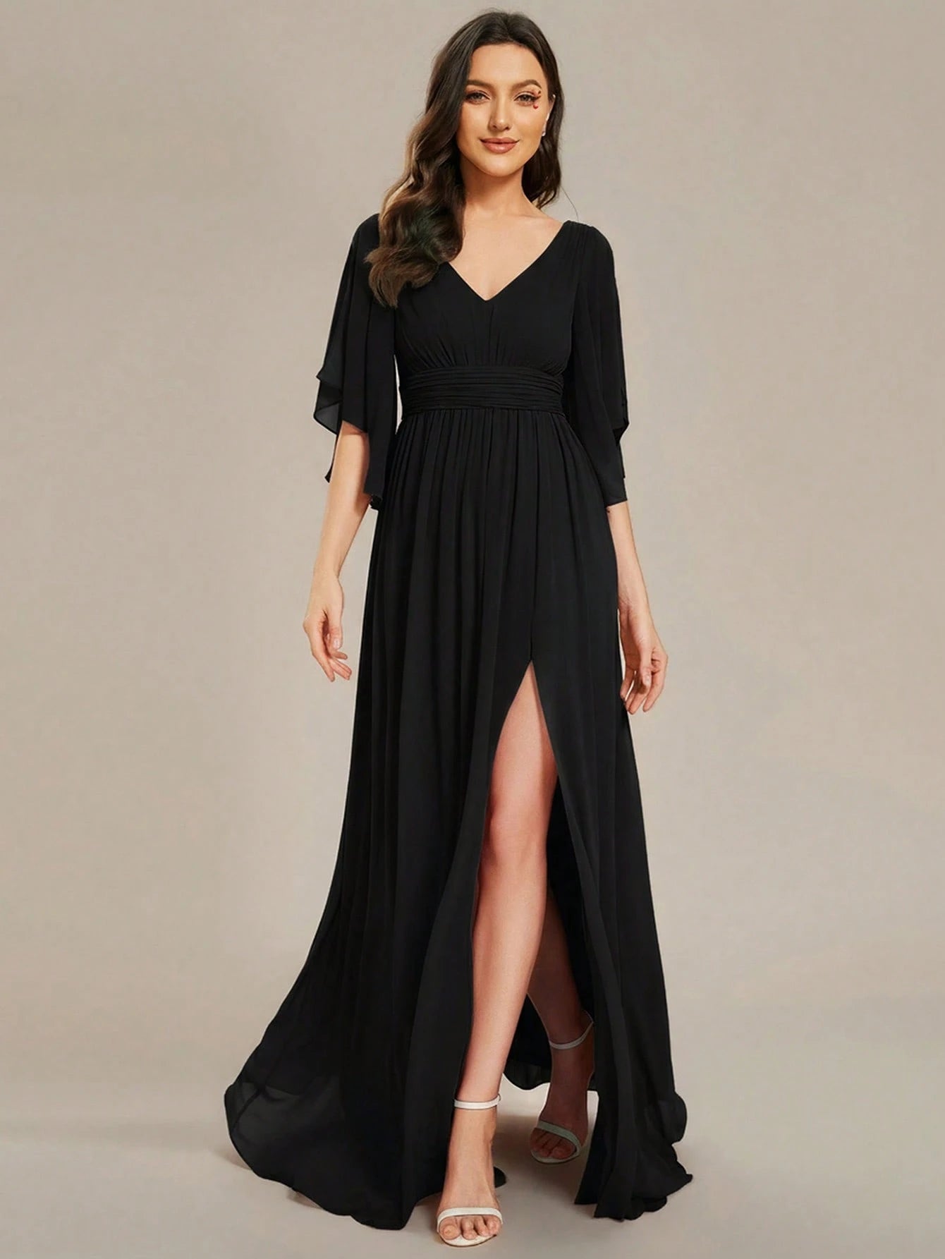 EVERPRETTY Summer Early Autumn Elegant Off-Shoulder Ruffle Sleeve V-Neck High Waist Fitted Chiffon Sage Green - image 13