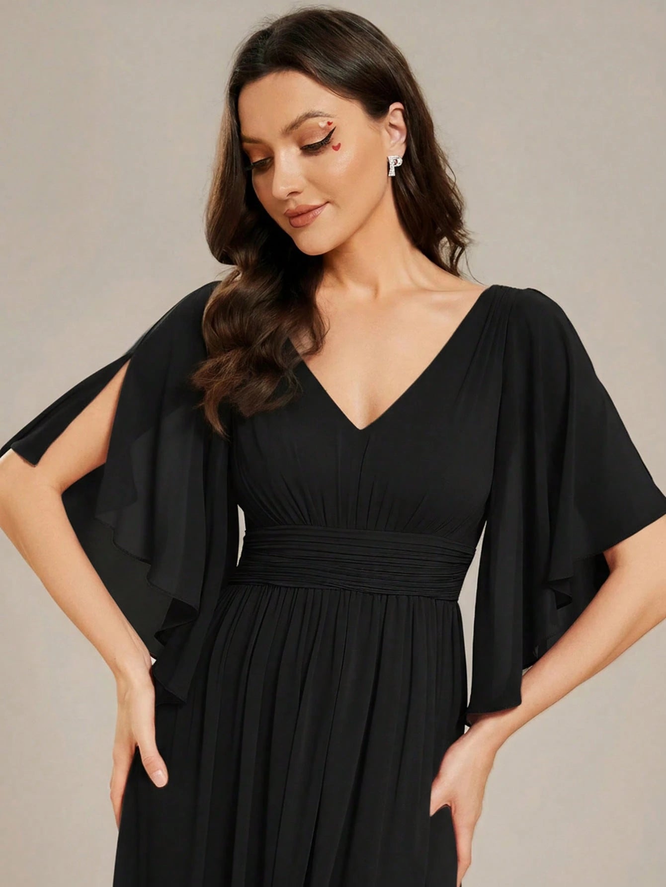 EVERPRETTY Summer Early Autumn Elegant Off-Shoulder Ruffle Sleeve V-Neck High Waist Fitted Chiffon Sage Green - image 17