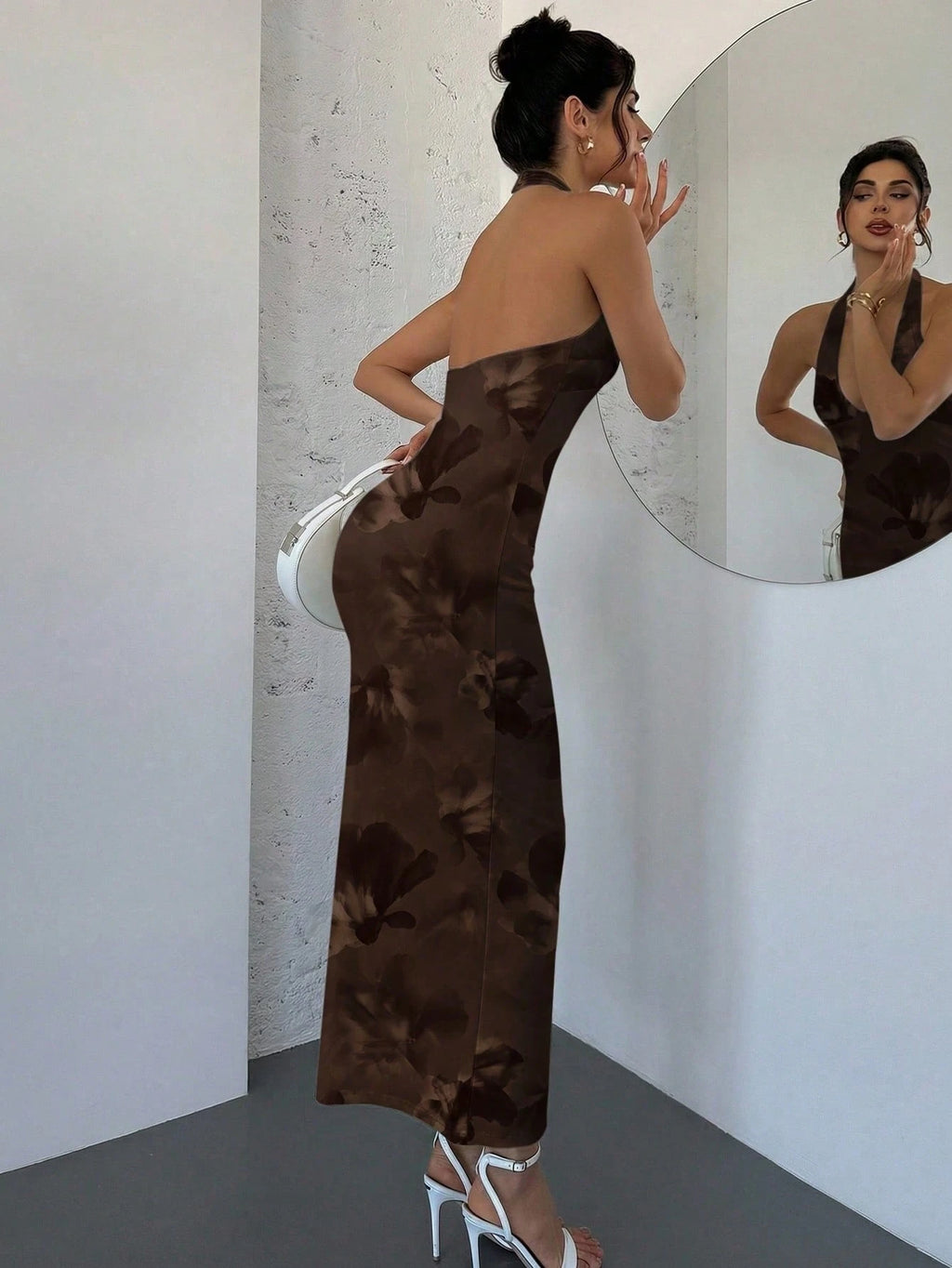 Firerie New Elegant Sexy Romantic Brown Floral V-Neck Floral Print Fitted Dress, Dress, Summer Dress, Beach - image 5