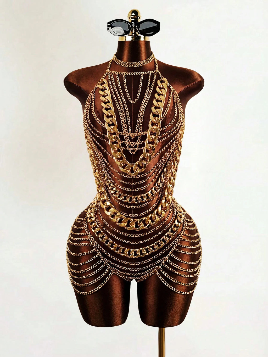 Mistrie Women's Metal Chain Sheer Dress Night Out Brown And Gold