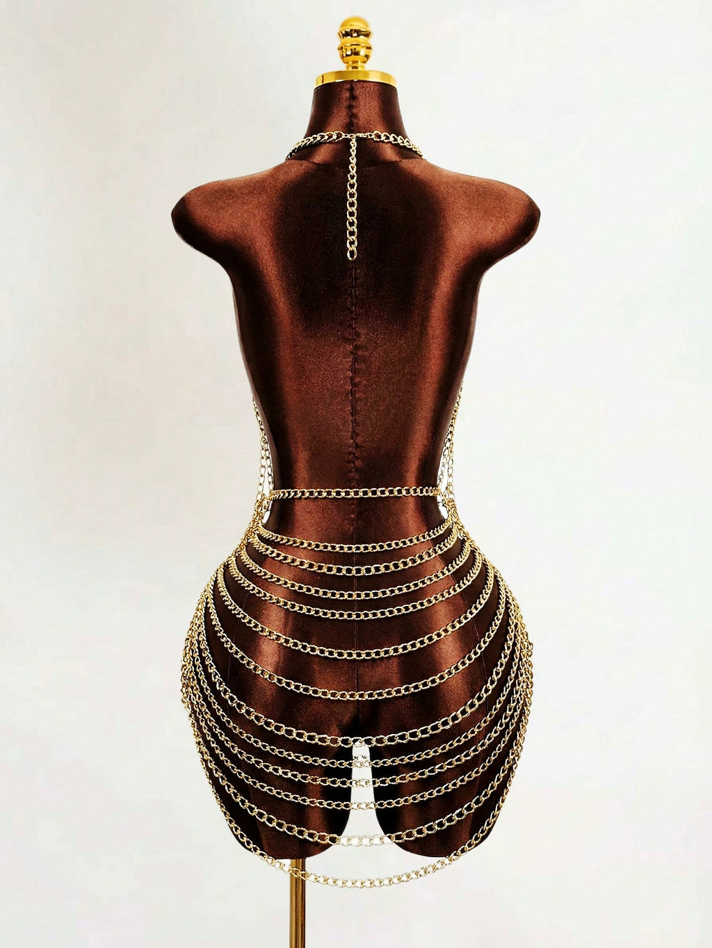 Mistrie Women's Metal Chain Sheer Dress Night Out Brown And Gold