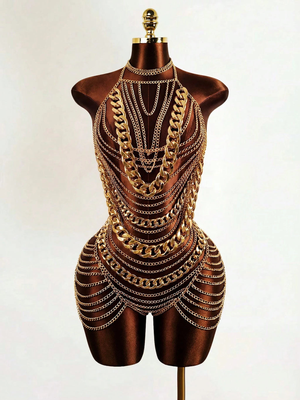 Mistrie Women's Metal Chain Sheer Dress Night Out Brown And Gold