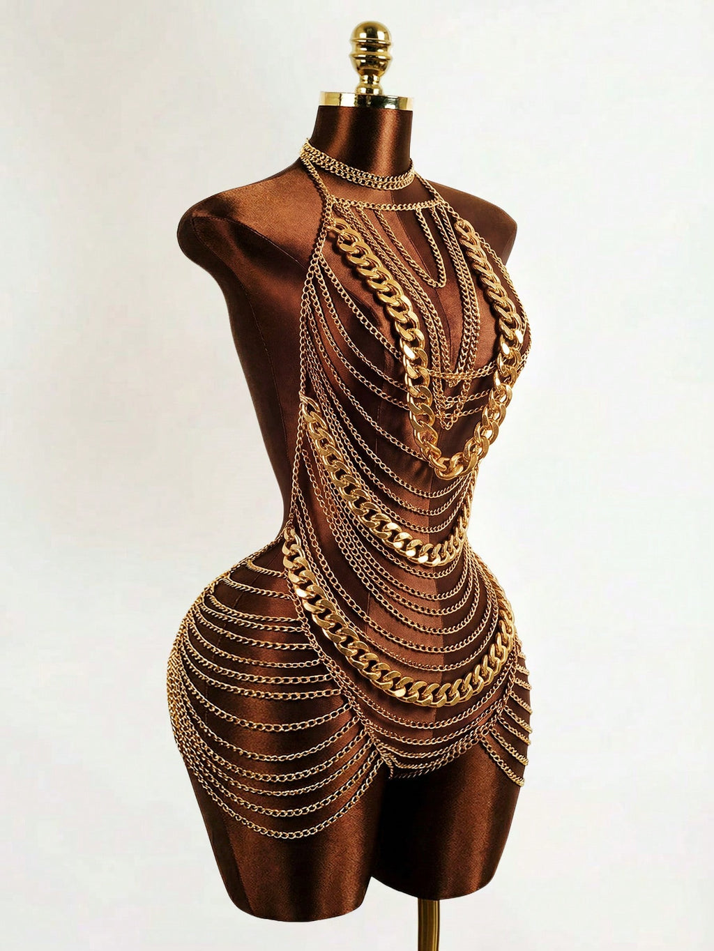 Mistrie Women's Metal Chain Sheer Dress Night Out Brown And Gold