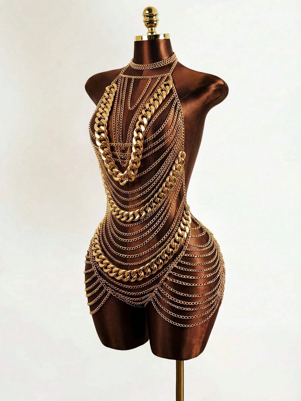 Mistrie Women's Metal Chain Sheer Dress Night Out Brown And Gold