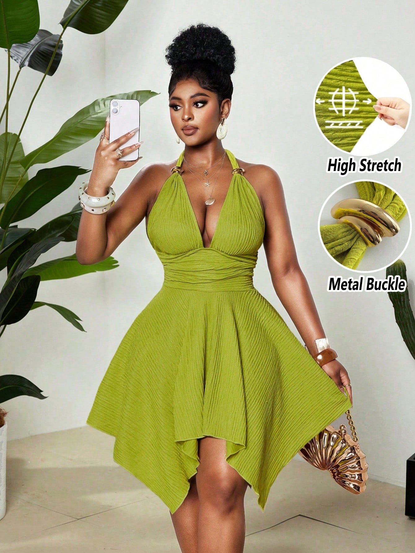 Women's 70s Elegant Jacquard Knit High Stretch Halter Neck Dress,Orange Red Summer Party Backless Dress,Metal - image 9