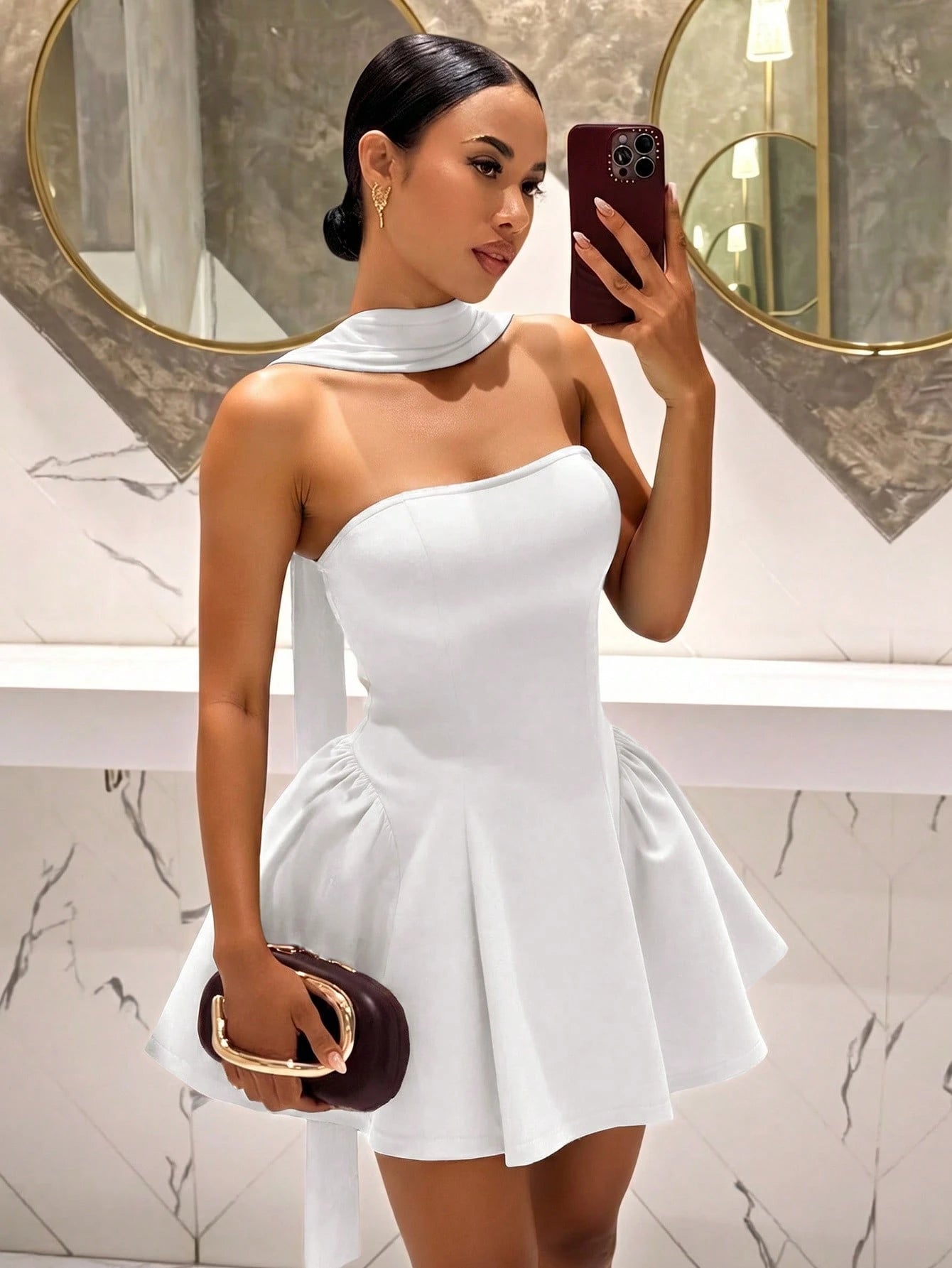 Slaydiva 2025 Women's Elegant Red Strapless A-Line Princess Mini