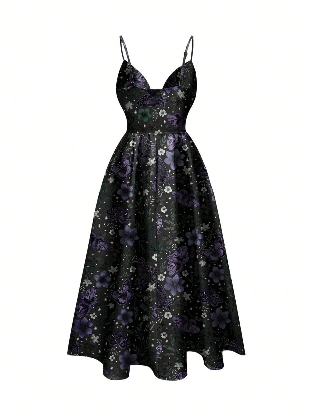Fairycore Spring/Summer Vacation Flower Black Romantic Bohemian Butterfly, Moth, Leaf Print Sleeveless - image 14