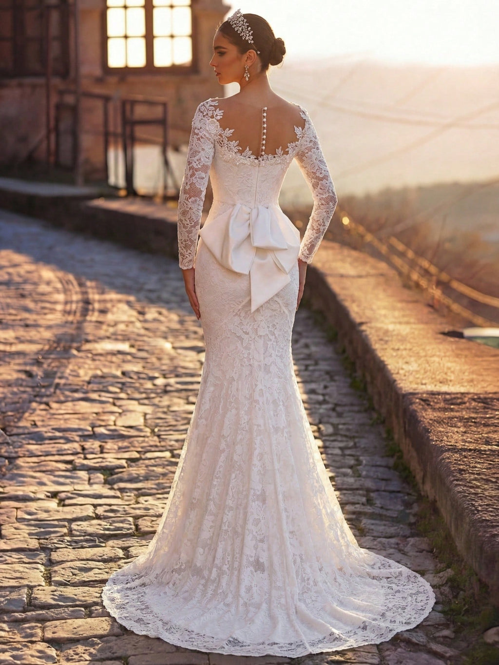 Glamrae Petite White Winter Elegant Silky Wedding Dress Petite Fit 150-160cm Full Lace Floral Sheer Long
